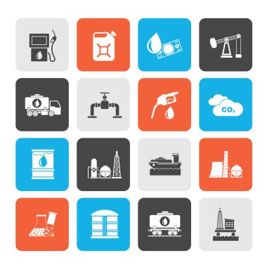 Petrol ve petrol endüstrisinin simgeleri - vektör Icon set