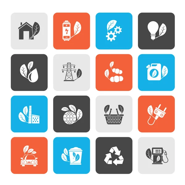 Iconos Verdes Ecología Medio Ambiente Conjunto Iconos Vectoriales — Vector de stock