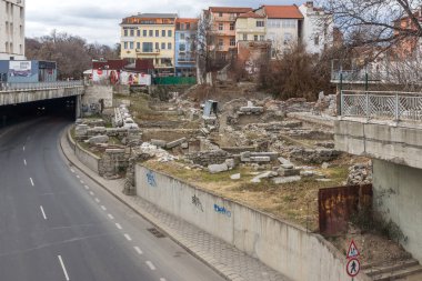 Plovdiv, Bulgaristan - 30 Aralık 2016: Tipik ev ve binalar, Plovdiv, Bulgaristan şehir merkezinde
