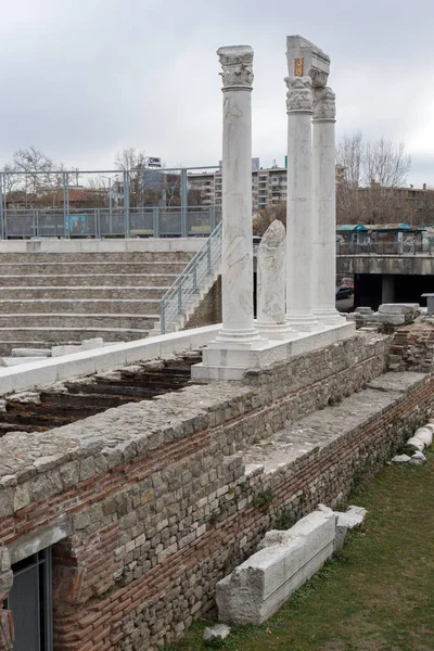 Plovdiv Bulgaria Декабря 2016 Панорама Руин Римского Одеона Городе Пловдив — стоковое фото