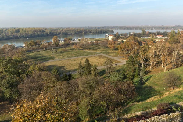 Belgrad Serbien November 2018 Solnedgång Panoramautsikt Över Belgrad Fästning Kalemegdan — Stockfoto
