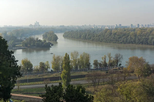 Belgrad Serbien November 2018 Solnedgång Panoramautsikt Över Belgrad Fästning Kalemegdan — Stockfoto
