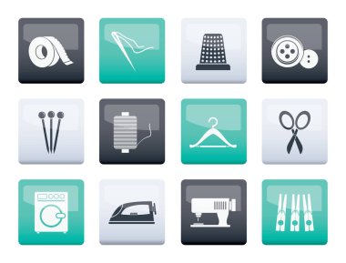 Tekstil nesneleri ve Sanayi simgeleri renk arka plan - vektör Icon set