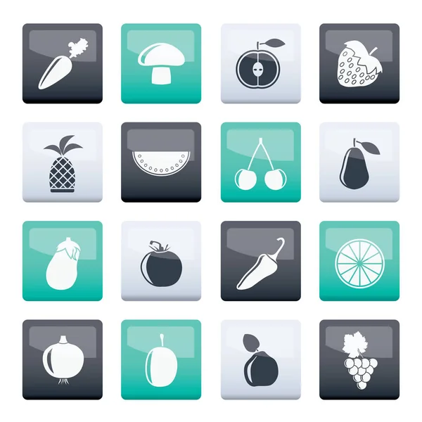 Diferentes Tipos Frutas Iconos Vegetales Sobre Fondo Color Conjunto Iconos — Vector de stock