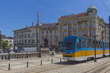 Sofia, Bulgaristan - 31 Mayıs 2018: Panoramik aslanın köprüden Vladaya nehir, Sofia, Bulgaristan