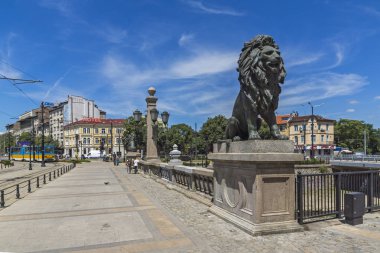 Sofia, Bulgaristan - 31 Mayıs 2018: Panoramik aslanın köprüden Vladaya nehir, Sofia, Bulgaristan
