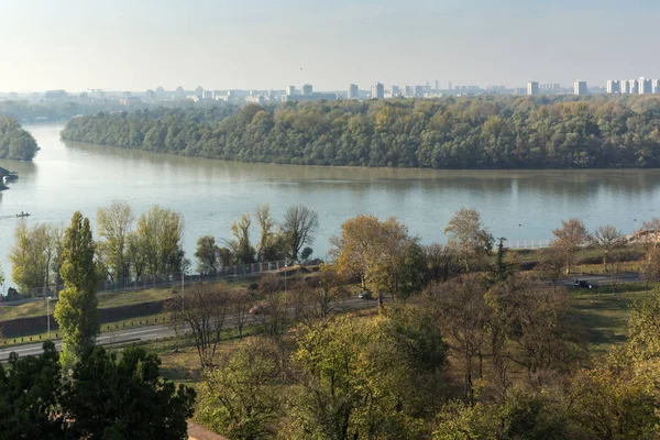 Belgrad Serbien November 2018 Solnedgång Panoramautsikt Över Belgrad Fästning Kalemegdan — Stockfoto