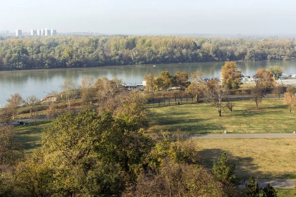 Belgrad Serbia Listopada 2018 Panoramiczny Widok Zachód Słońca Belgrad Twierdza — Zdjęcie stockowe