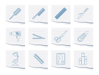 bir parça kağıda - Kuaförler, saç modeli ve makyaj simgeler vektör Icon Set