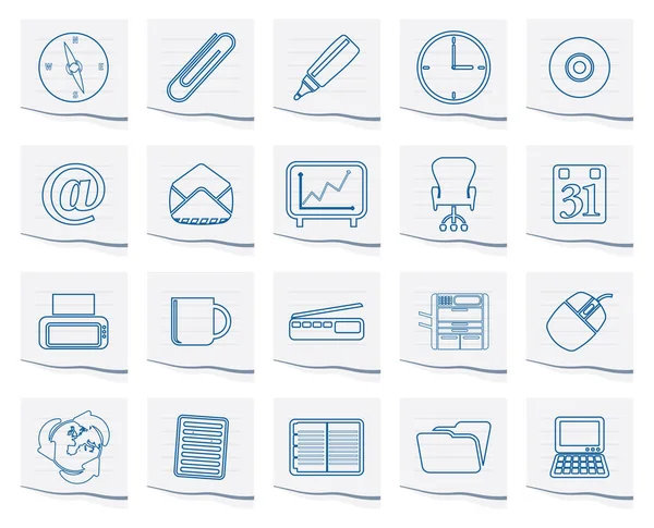 Eenvoudige Office Tools Pictogrammen Een Stuk Papier Vector Icon Set — Stockvector