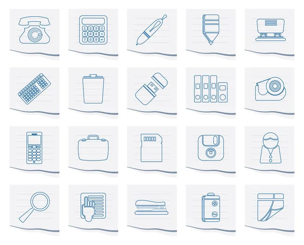 Simgeleri Bir Kağıt Parçası Üzerinde Office Araçları Vector Icon Set — Stok Vektör