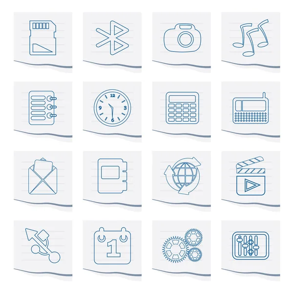 Desempeño Del Teléfono Internet Iconos Oficina Pedazo Papel Conjunto Iconos — Vector de stock