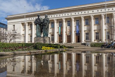 Sofia, Bulgaristan - 17 Mart 2018: Bina Milli Kütüphane St. Cyril ve Methodius Sofya, Bulgaristan