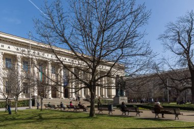 Sofia, Bulgaristan - 17 Mart 2018: Bina Milli Kütüphane St. Cyril ve Methodius Sofya, Bulgaristan
