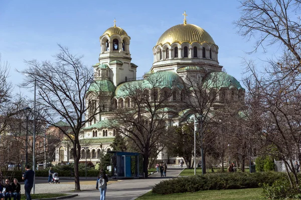 保加利亚索非亚 2018年3月17日 在保加利亚索非亚的大教堂圣亚历山大亚历山大 涅夫斯基的壮观景色 — 图库照片