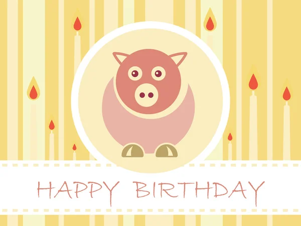 Tarjeta Fiesta Cumpleaños Diseño Plano Con Cerdo Lindo Velas Vector — Vector de stock