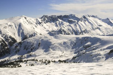Kış manzara Pirin Dağı, karla kaplı tepeler ile Todorka tepe, Bulgaristan görüntülemek