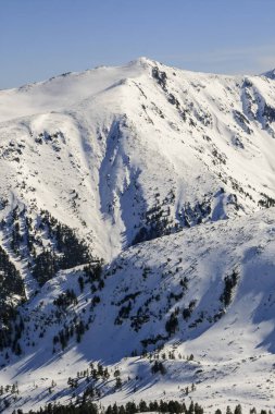 Kış manzara Pirin Dağı, karla kaplı tepeler ile Todorka tepe, Bulgaristan görüntülemek
