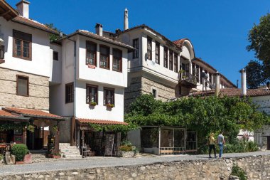 Melnik, Bulgaristan - 7 Eylül 2017: Ondokuzuncu yüzyıl eski evlerde kasaba, Melnik, bölge Yukarı Cuma, Bulgaristan