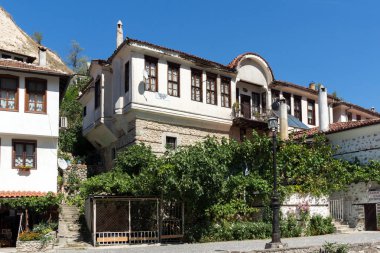 Melnik, Bulgaristan - 7 Eylül 2017: Ondokuzuncu yüzyıl eski evlerde kasaba, Melnik, bölge Yukarı Cuma, Bulgaristan