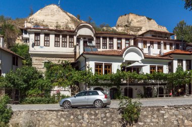 Melnik, Bulgaristan - 7 Eylül 2017: Ondokuzuncu yüzyıl eski evlerde kasaba, Melnik, bölge Yukarı Cuma, Bulgaristan