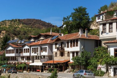 Melnik, Bulgaristan - 7 Eylül 2017: Ondokuzuncu yüzyıl eski evlerde kasaba, Melnik, bölge Yukarı Cuma, Bulgaristan