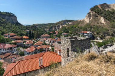 Melnik, Bulgaristan - 7 Eylül 2017: Panoramik şehir, Melnik, bölge Yukarı Cuma, Bulgaristan