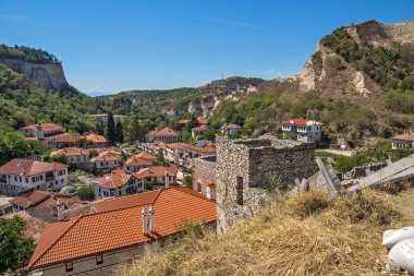 Melnik, Bulgaristan - 7 Eylül 2017: Panoramik şehir, Melnik, bölge Yukarı Cuma, Bulgaristan