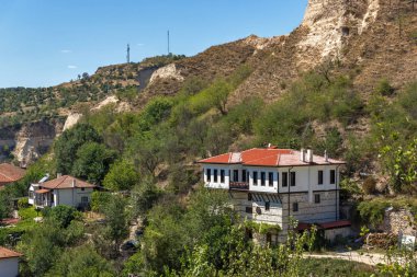 Melnik, Bulgaristan - 7 Eylül 2017: Panoramik şehir, Melnik, bölge Yukarı Cuma, Bulgaristan