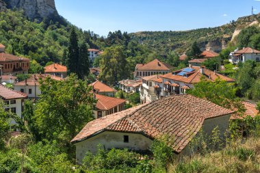 Melnik, Bulgaristan - 7 Eylül 2017: Panoramik şehir, Melnik, bölge Yukarı Cuma, Bulgaristan