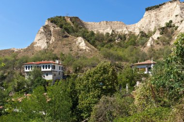 Melnik, Bulgaristan - 7 Eylül 2017: Panoramik şehir, Melnik, bölge Yukarı Cuma, Bulgaristan