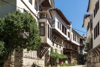 Melnik, Bulgaristan - 7 Eylül 2017: Ondokuzuncu yüzyıl eski evlerde kasaba, Melnik, bölge Yukarı Cuma, Bulgaristan