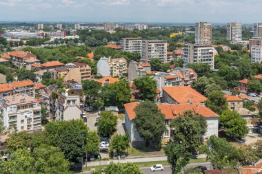Plovdiv, Bulgaristan - 5 Temmuz 2018: Nebet Tepe tepe, Bulgaristan Plovdiv şehirden panoramik cityscape