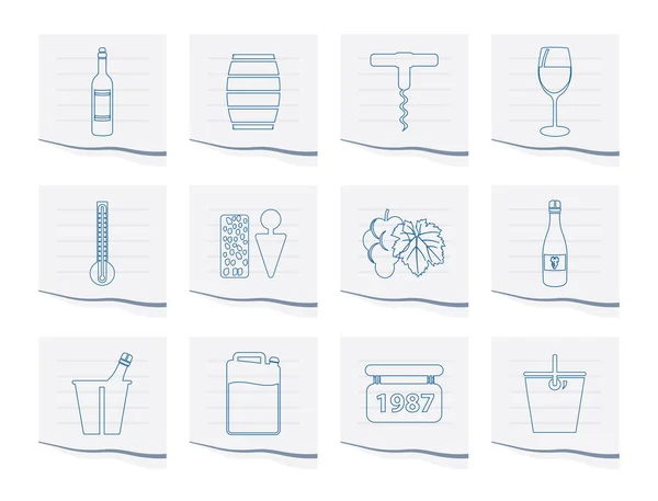 Iconos Vino Pedazo Papel Set Iconos Vectoriales — Vector de stock