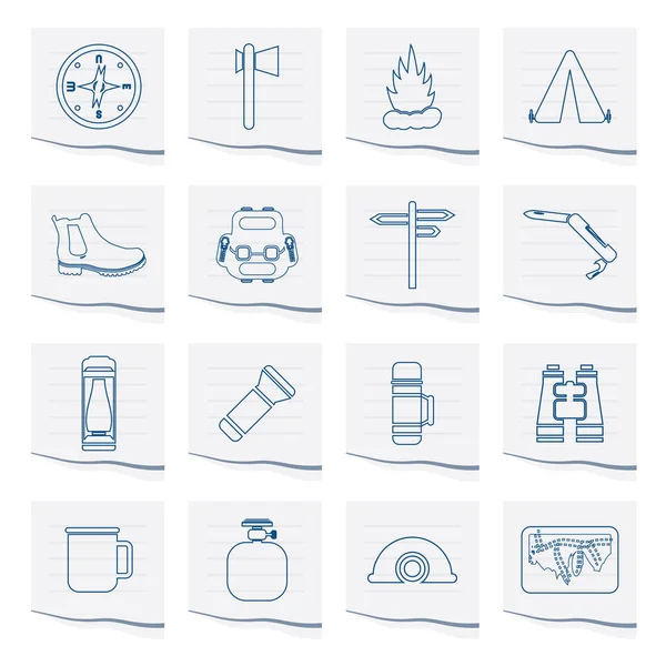 Toerisme Vakantie Pictogrammen Een Stuk Papier Vector Icon Set — Stockvector