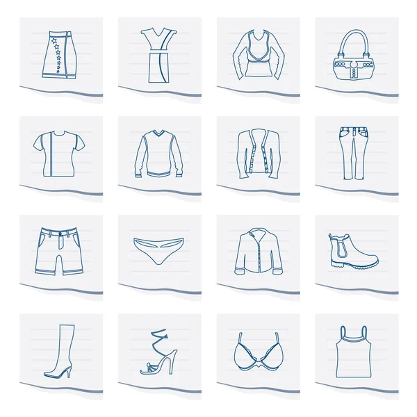 Ρούχα Και Φόρεμα Εικόνες Ένα Κομμάτι Χαρτί Διάνυσμα Icon Set — Διανυσματικό Αρχείο