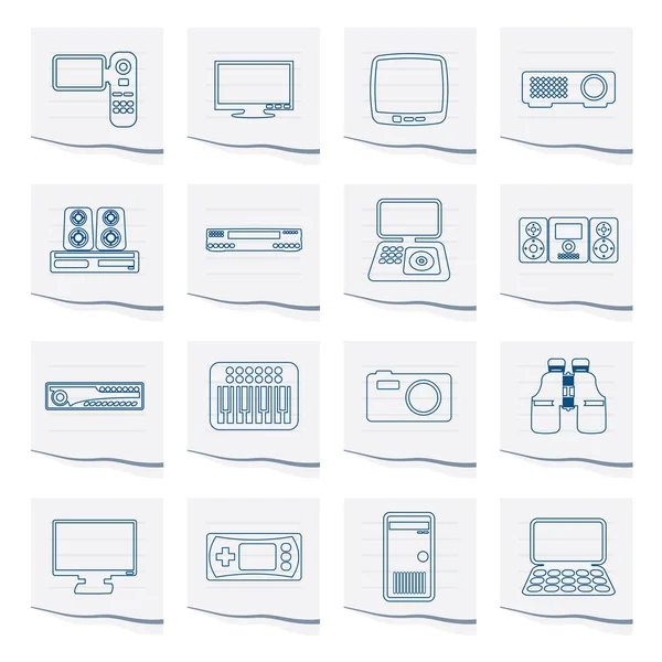 Bir parça kağıda - vektör simgesi üzerinde satır yüksek teknoloji ekipman Icons 2 set