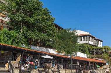 Nessebar, Bulgaristan - 12 Ağustos 2018: Panoramik liman ve Nessebar Eski kasaba Burgaz bölge, Bulgaristan