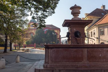 Sremski Karlovci, Voyvodina, Sırbistan - 11 Kasım 2018: Panorama merkezi olan şehir Srijemski Karlovci, Voyvodina, Sırbistan