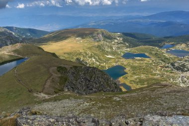 Yaz görünümü gözyaşı, ikiz, Trefoil, balık ve alt göller, Rila Dağı, yedi Rila göller, Bulgaristan