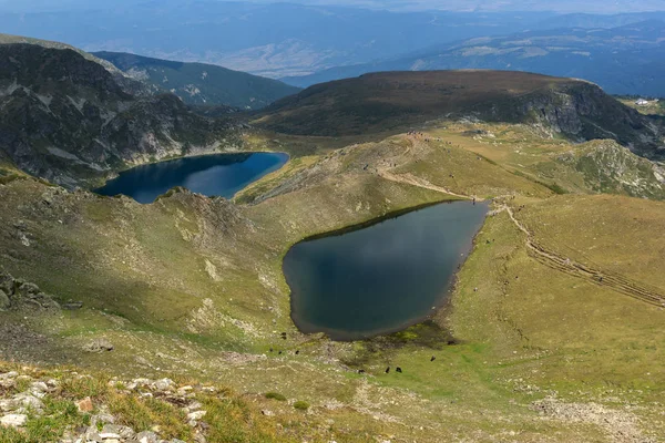 Summer view of  The Twin, The Trefoil, The Fish and The Lower lakes, Rila Mountain, The Seven Rila Lakes, Bulgaria