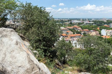 Plovdiv, Bulgaristan - 5 Temmuz 2018: Panoramik şehir Plovdiv Nebet Tepe Hill, Bulgaristan