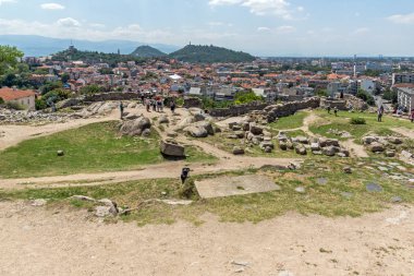Plovdiv, Bulgaristan - 5 Temmuz 2018: Panoramik şehir Plovdiv Nebet Tepe Hill, Bulgaristan