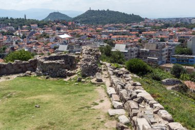 Plovdiv, Bulgaristan - 5 Temmuz 2018: Panoramik şehir Plovdiv Nebet Tepe Hill, Bulgaristan