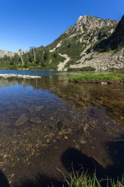 Balık Vasilashko Gölü, Pirin Dağı, Bulgaristan berrak suları ile manzara