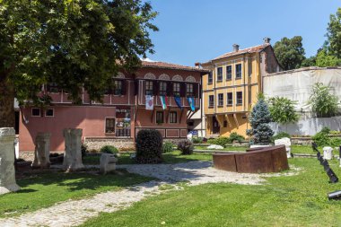Plovdiv, Bulgaristan - 5 Temmuz 2018: On dokuzuncu yüzyılda evlerde mimari ve tarihi eski şehir şehir Plovdiv, Bulgaristan rezerv
