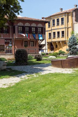 Plovdiv, Bulgaristan - 5 Temmuz 2018: On dokuzuncu yüzyılda evlerde mimari ve tarihi eski şehir şehir Plovdiv, Bulgaristan rezerv