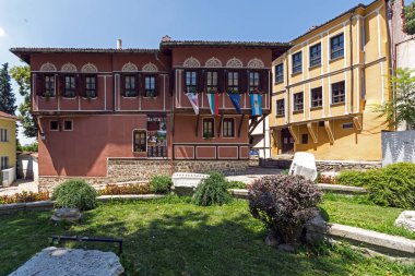 Plovdiv, Bulgaristan - 5 Temmuz 2018: On dokuzuncu yüzyılda evlerde mimari ve tarihi eski şehir şehir Plovdiv, Bulgaristan rezerv