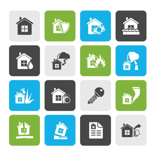 Inicio Riesgo Seguros Iconos Vector Icono Conjunto — Vector de stock