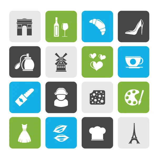 Franciaország Kulturális Ipari Ikonok Vector Icon Set — Stock Vector